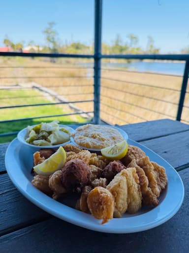 Big Mama’s fried seafood platter with Southern sides